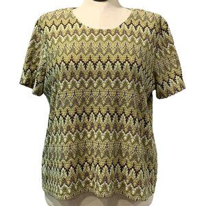 Alfred Dunner Womens Zigzag Pattern Short Sleeve Knit Top Lined Multicolor Sz XL